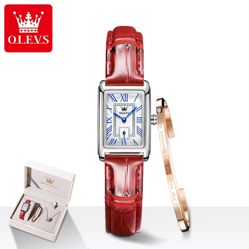 OLEVS 6625 Luxury Quartz Watch for Women Waterproof Luminous Women Watches Leather Strap stylish Lady Wristwatch Bracelet Sets