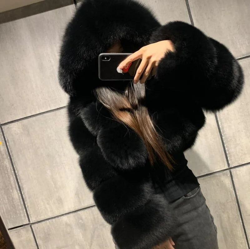 NEW Winter Women Faux Fur Coat Thick Warm High Quality Full Sleeves New Faux Fur Fashion Hooded Short Jacket