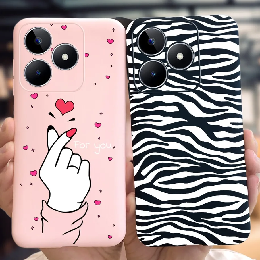 For Realme C53 4G Case RealmeC53 Cover Cute Love Heart Leopard Soft Phone Back Cover For Realme Narzo N53 C 53 Real me C53 Cases