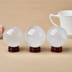High Quality 40-50mm Natural Crystal Calcite Ball Quartz Energy Healing Stone Meditation for Home Decoration Free Wooden Stand