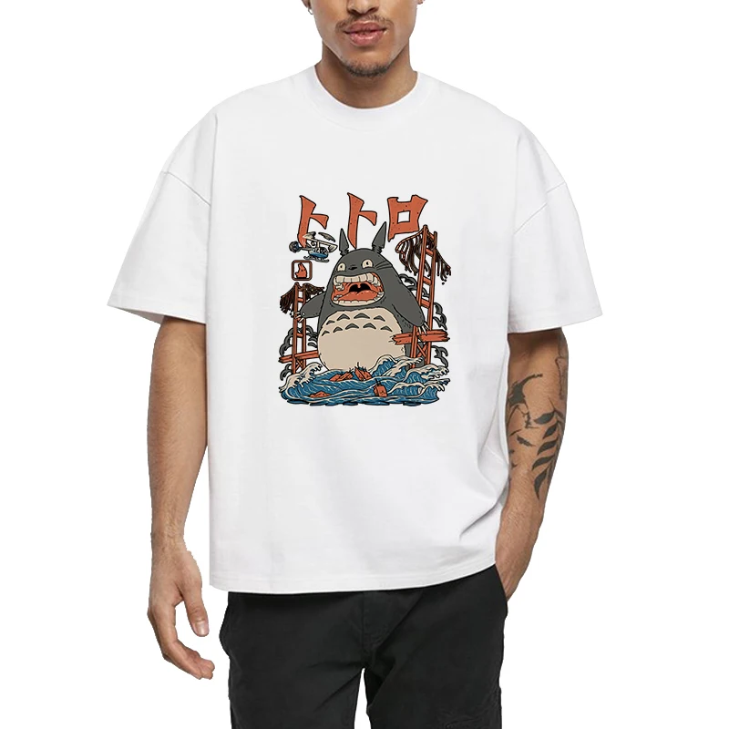

Men's Cotton T-shirt Graphic T-Totoros Y2k Clothing Streetwear Printed Short Sleeve Tee Summer New in Tops Whtie and Black