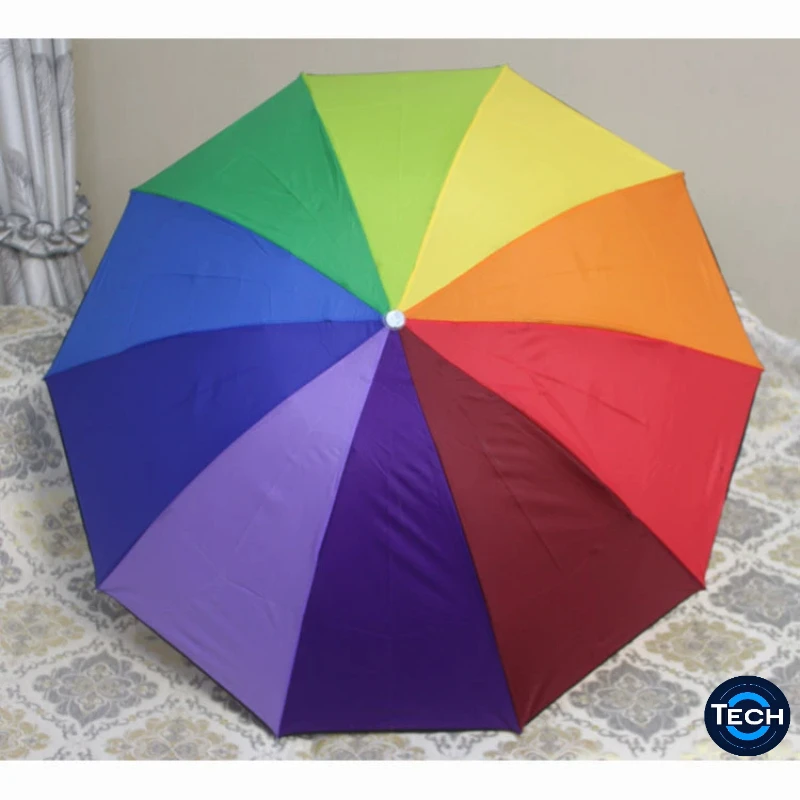 

100cm Folding Sunshade Fashionable 10K Rainbow Big Umbrella Windproof Men's Leather Long Samurai Umbrella Women's Umbrella Gift