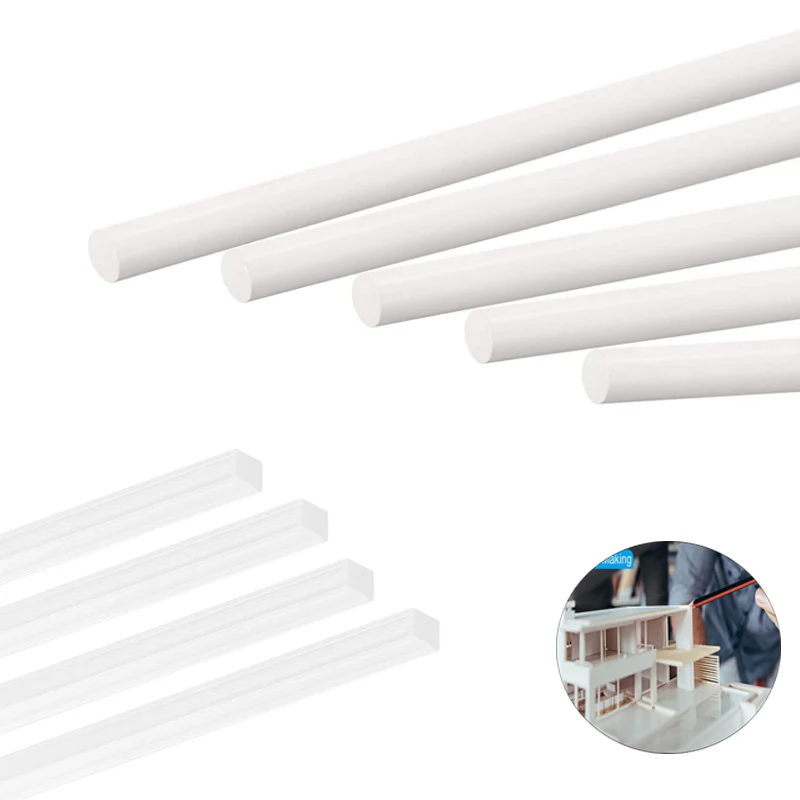 2-50pcs ABS round/ Square solid rod plastic white welding rod DIY house sand table model building stick tool