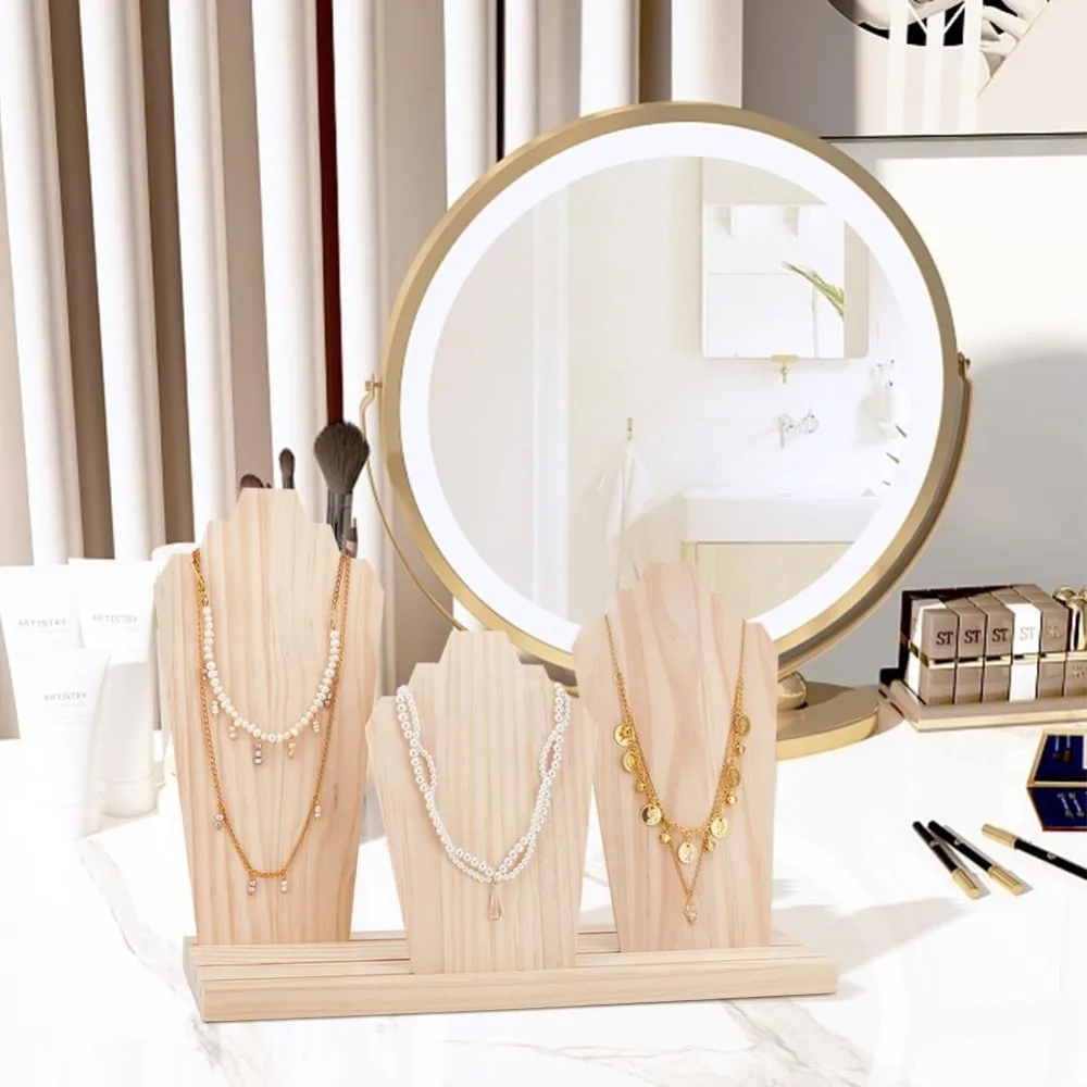 Removable Displays Wood Plank Necklace Storage Holder Bust Easel Jewelry Display for Necklaces Rings Storage Blanched Almond - view 6