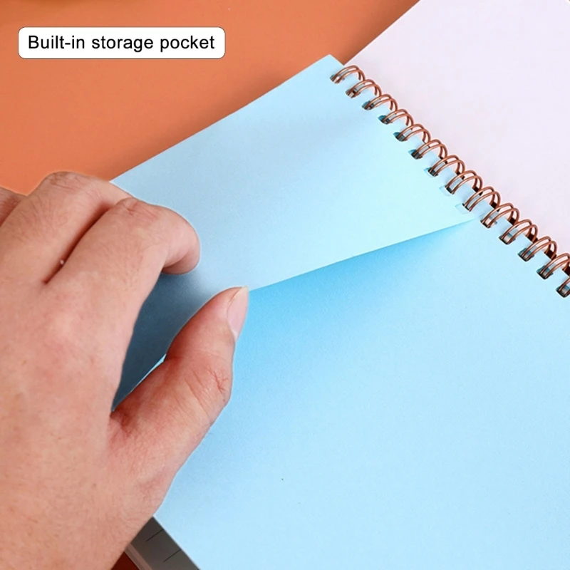 Cuaderno encuadernación doble bobina, diario negocios con bolsillo, cuadernos notas con encuadernación con alambre