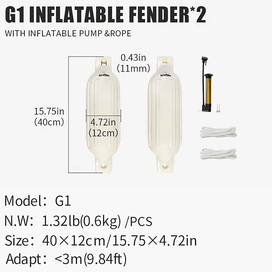 KOETSU Schlauchboot-Kotflügel, 2er-Pack/4er-Pack, universelle PVC-Marine-Stoßstangen mit Rippen und Linien, inklusive tragbarer Luftpumpe – Detail 3