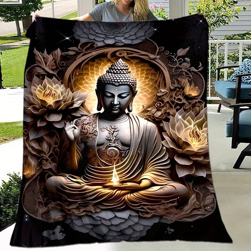 Ultra-Soft Flannel Buddha Blanket - Versatile & Lightweight for Couch, Bed, Travel,Gift for Men & Women,Retro Style,Animal Theme