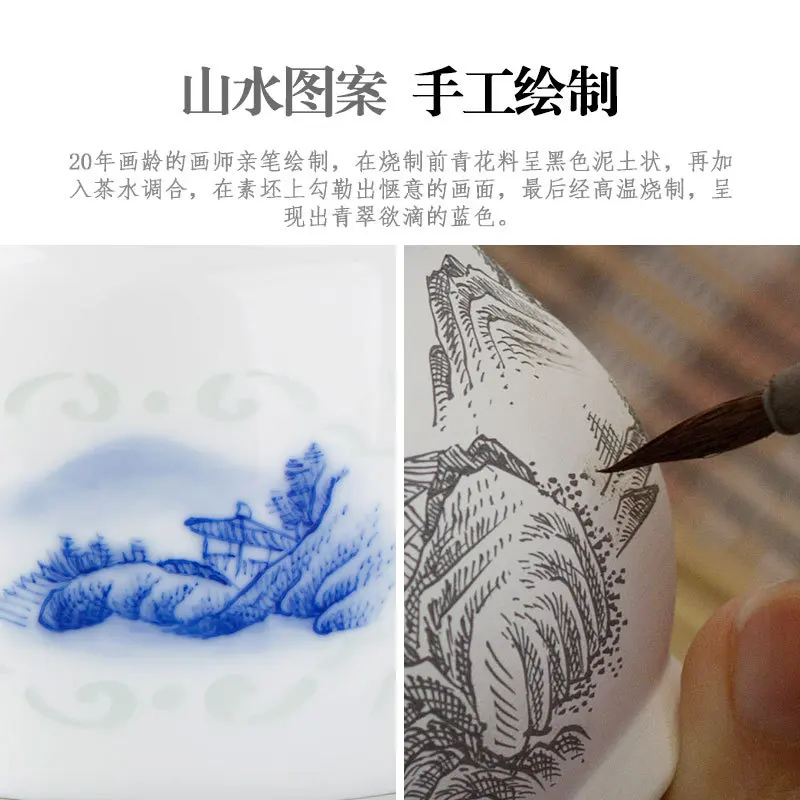 Jingdezhen Hand Painted Blue and White Rice-Pattern Decorated Porcelain Pitcher Gong Dao Bei Tea Single Hollow Set Fair Cup Pot