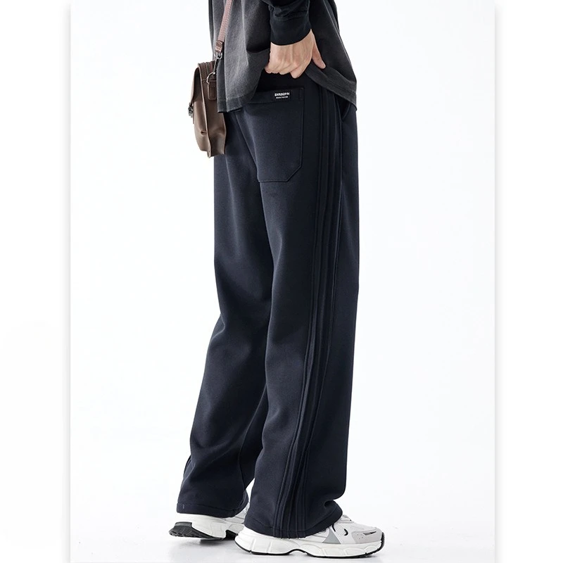 2026 Spring and Summer New Knitted Straight-leg Pants Men's Mid-waist Sports Casual Striped Trousers