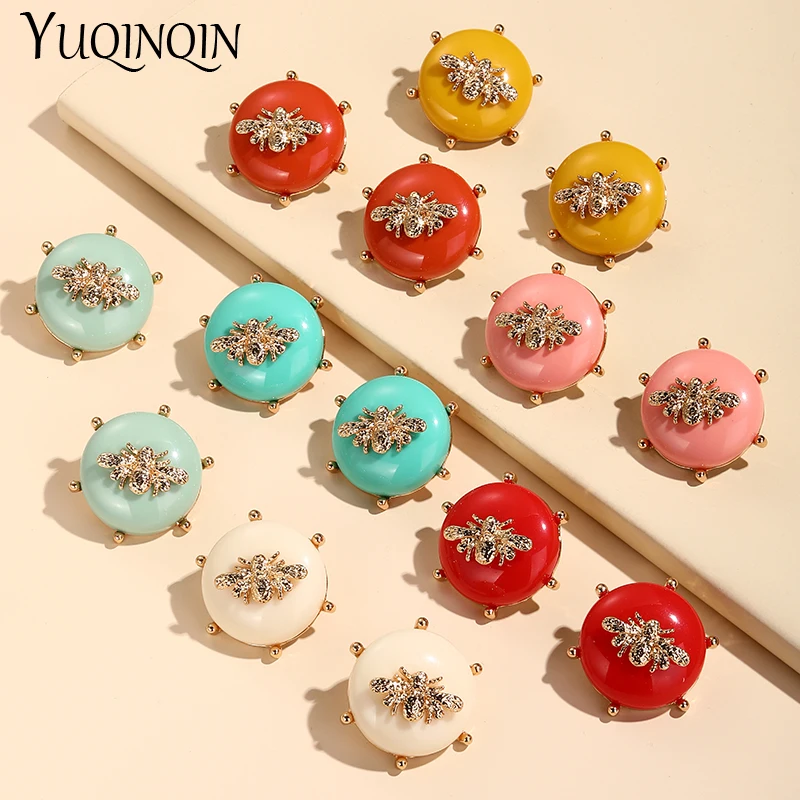 Fashion Colourful Bee Big Stud Earrings For Women 2024 New Jewelry Statement Resin Geometric Round Cute Earrings Korean Brincos