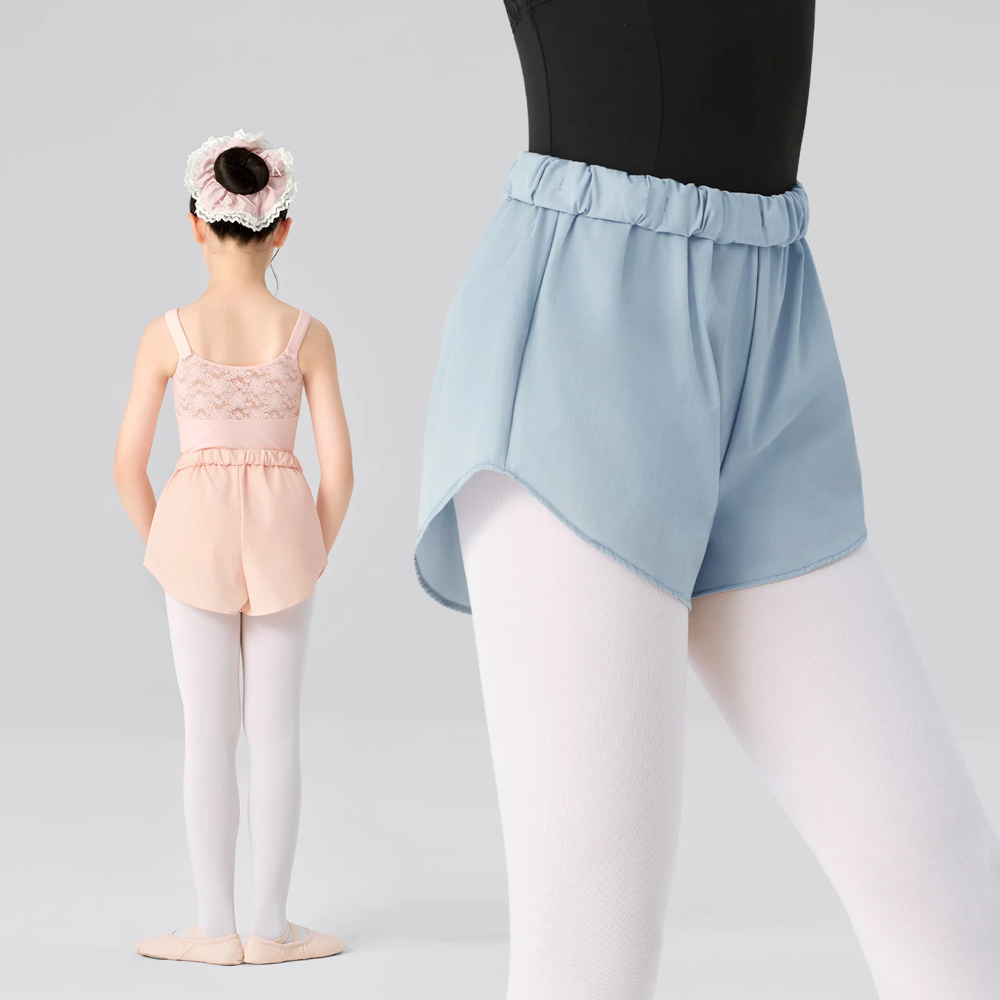 Shorts de cintura elástica para niñas, ultrafinos y cómodos, de nailon, corte en A, pantalones cortos para niñas, ropa deportiva para danza, entrenamiento de gimnasia.