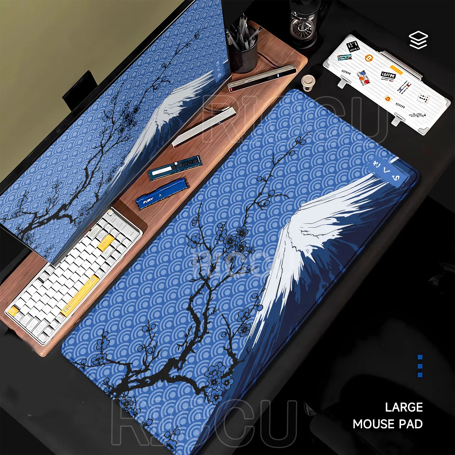 black and white HD printing Mousepad Japanese Sakura Mount Fuji Keyboard Kawaii Rubber office Gaming Mouse Pad overlock Desk mat
