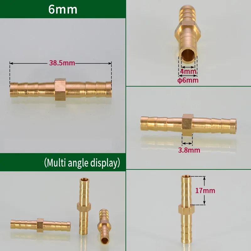 Brass Straight Hose Pipe Fitting Equal Barb Gas Copper Barbed Coupler Connector Adapter Reducing joint 8mm 10mm 12mm 14mm 19mm