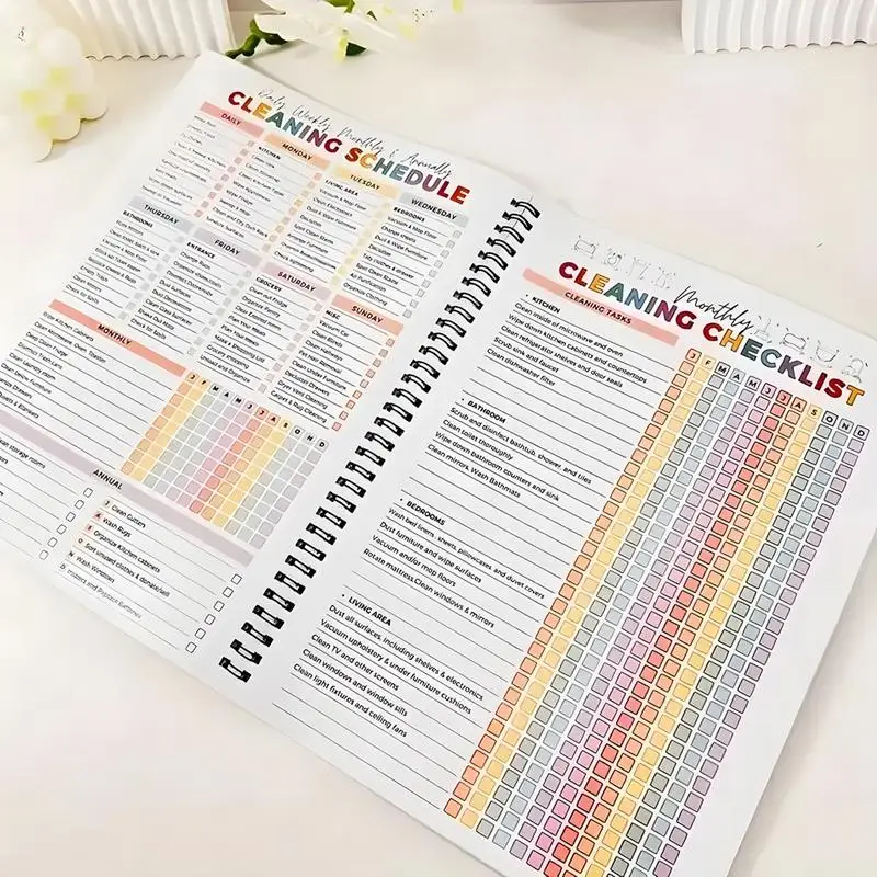 A4 Size Annual Cleaning Planner, Daily Schedule & To Do List Notebook, Durable Hard Cover, Smooth Writing Pages For Home, Office