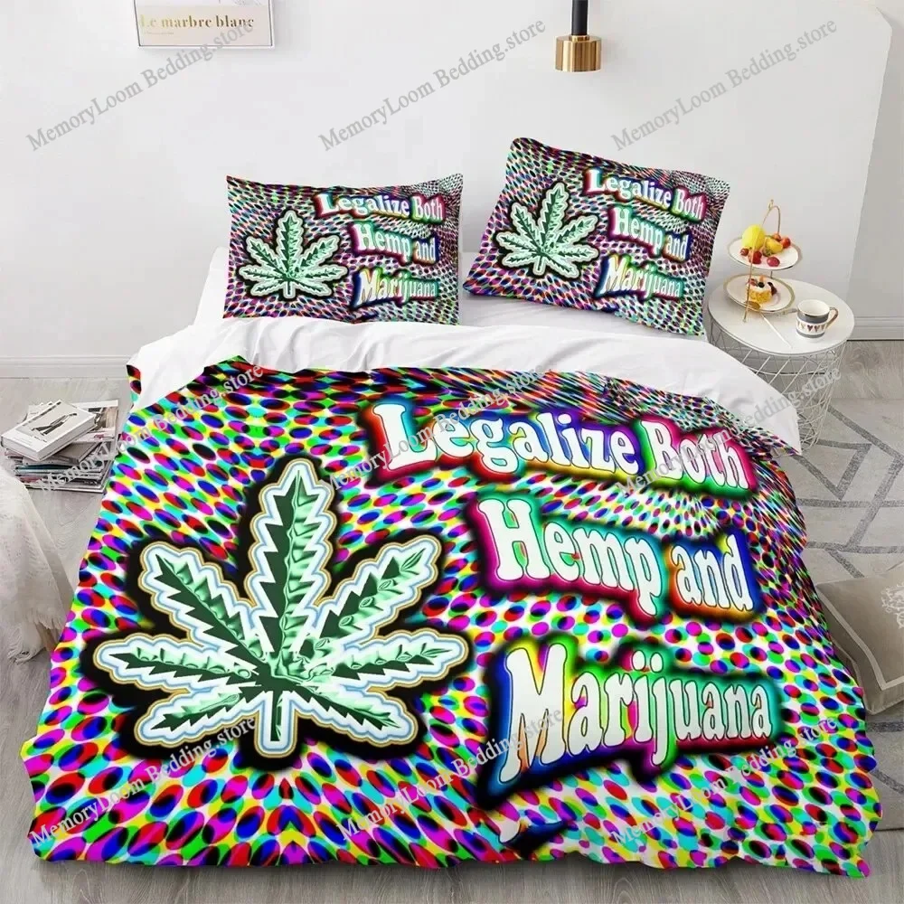 

Marijuana Weed Leaf King Queen Duvet Cover Green Maple Leaves Bedding Set for Adults Palm Leaves Polyester Quilt Cover