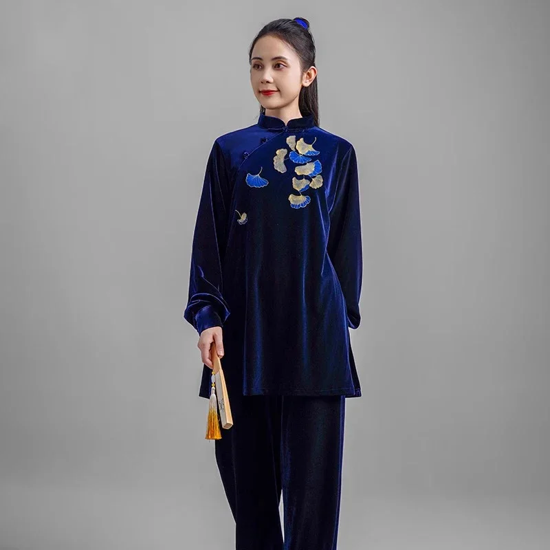 Kun Master Thicken Velvet Taichi Uniform Elegant Winter Martial Arts Suit Embroidery Kung Fu Clothes Taiji for Women