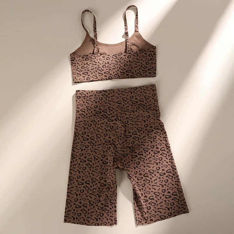 Hot Sale Leopard Print Non-Padded High Waist Shorts Set Light Tummy Control Body Shapers For Women Bra And Panties Set