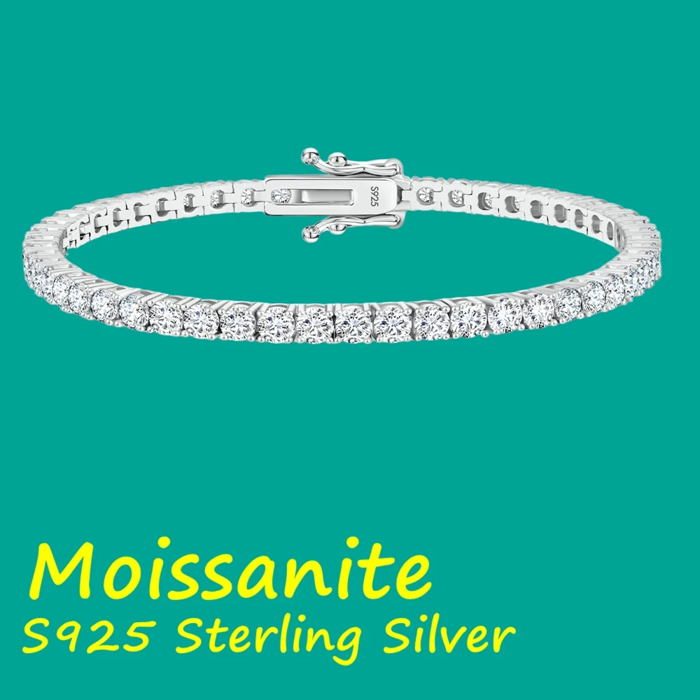 D Color VVS1 S925 Sterling Silver 3-6.5MM Moissanite Tennis Bracelet Women Men Luxury Anniversary Wedding