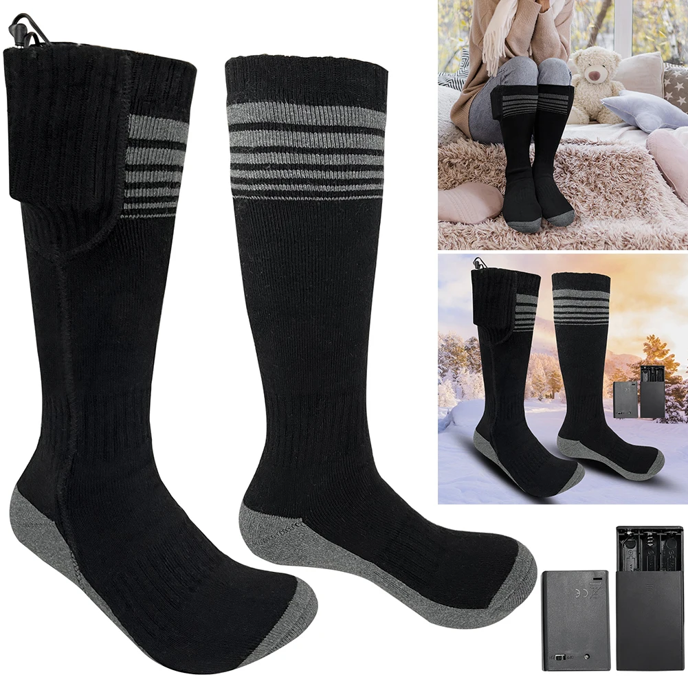 1 Pair Heated Socks Motorcycle Electric Heating Socks Rechargeable Battery Winter Thermal Thick Stockings Men Women Foot Warmer