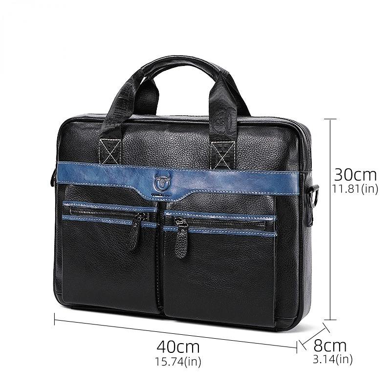 Men\'s Briefcase Large Capacity Patchwork Genuine Cowhide Leather Business Laptop Shoulder Messenger Bag