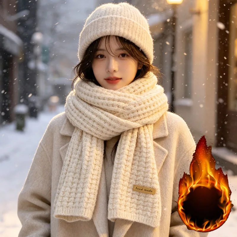 1-5PCS Thick Knit Pure Color Scarf Soft Warm Korean Style for Women Students Couples Winter Daily Wear Cozy Outdoor Gift Trendy
