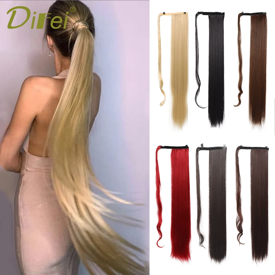 

DIFEI 85cm Straight Ponytail Synthetic Wig Hook And Loop Ponytail High Temperature Long Straight Hair Multicolor Wig Ponytail