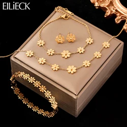 EILIECK 316L Stainless Steel Flowers Necklace Bracelet Earring For Women Gold Color Metal 18 K Plated Jewelry 4-Set Bijoux Gift