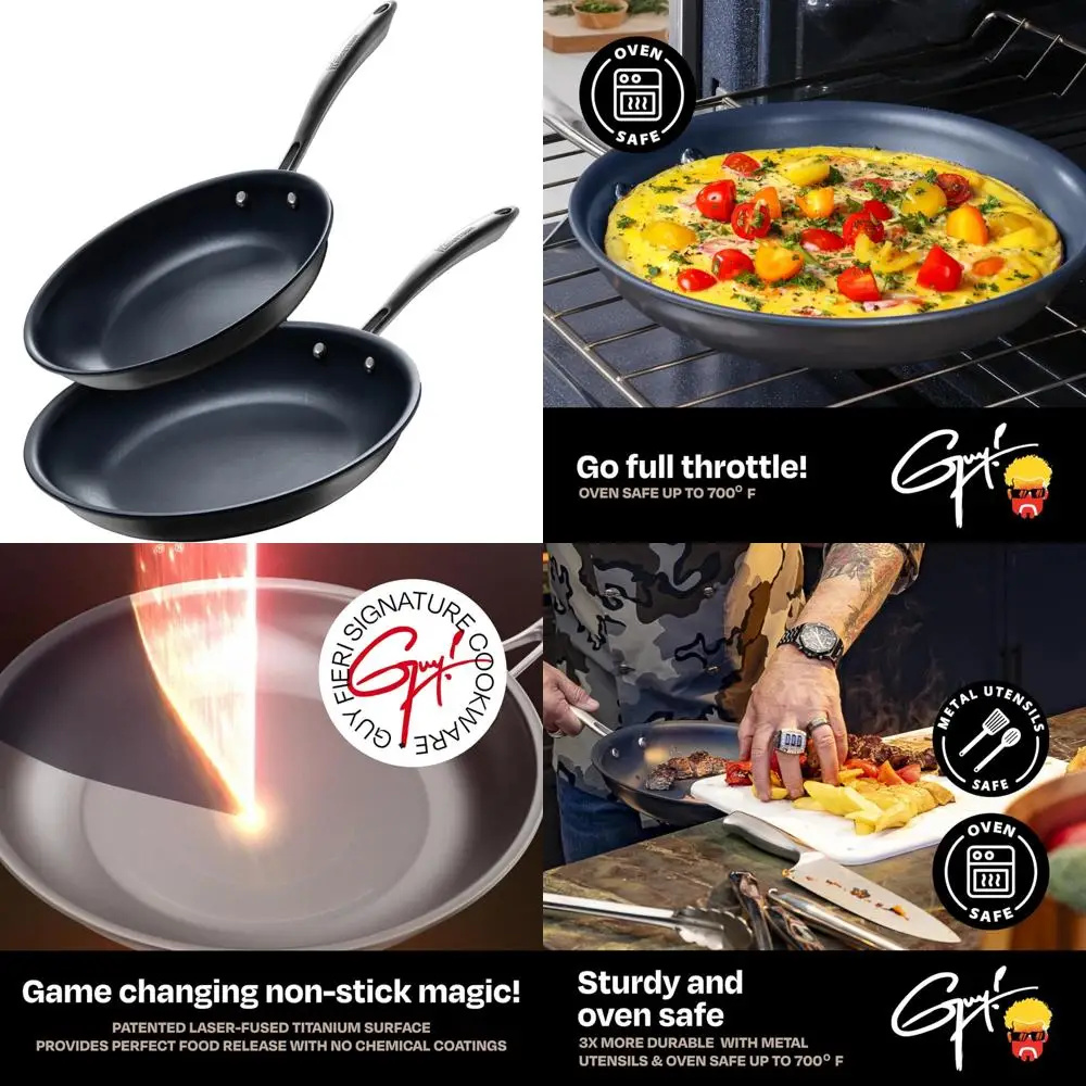 

Guy Fieri's Flavortown Laser Titanium Fry Pan Set, 8.5" and 10" - Non-stick Cookware, PFAS, PTFE, and PFOA Free, Triple Layer Mo