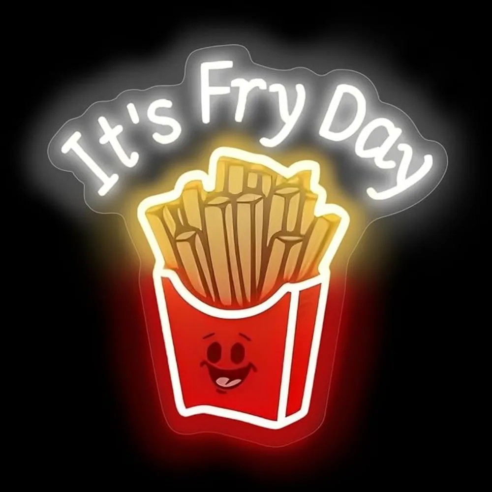 

French Fries Neon Light,It's Fry Day Neon Sign,Fast Food Neon,Food Shop Restaurant Wall Decor,Shop Sign,Home Kitchen Wall Decor