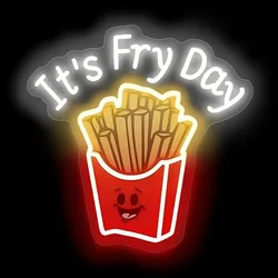 French Fries Neon Light,It's Fry Day Neon Sign,Fast Food Neon,Food Shop Restaurant Wall Decor,Shop Sign,Home Kitchen Wall Decor