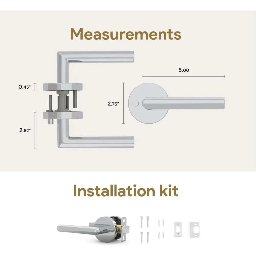 Reversible Chrome Privacy Door Handles - Heavy Duty 2-Pack for Bed and Bath, Suitable for Durable Use