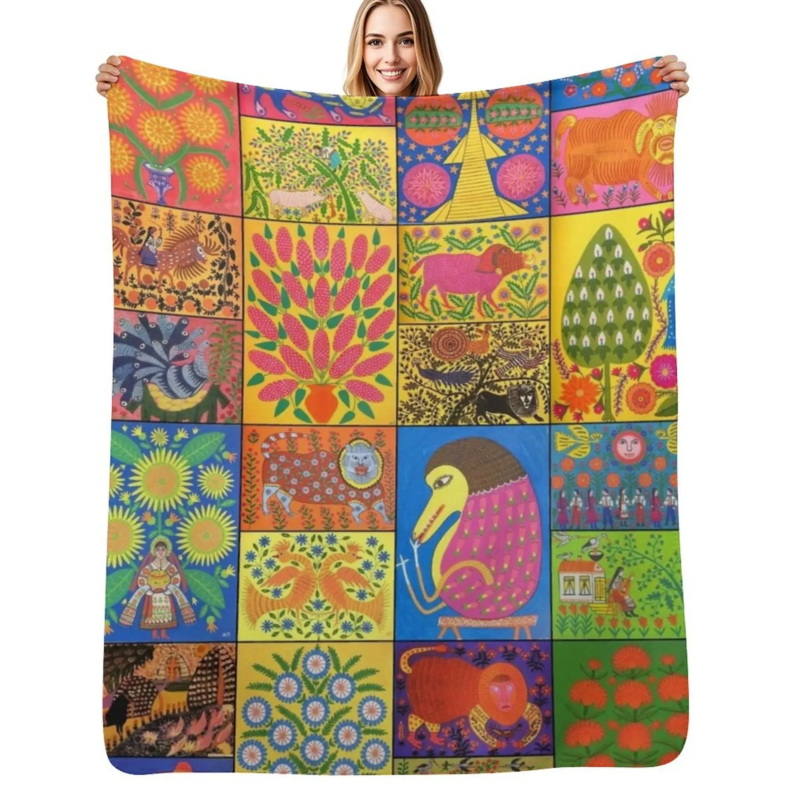 

Maria Pryimachenko Throw Blanket Shaggy Furry Soft Blanket for Bedroom Living Room