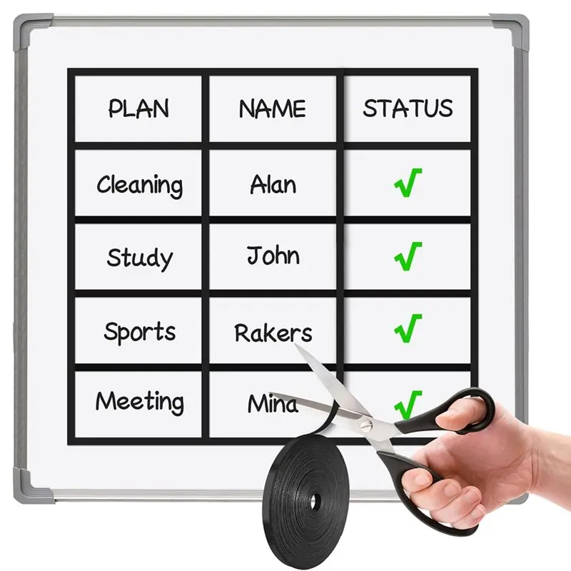 B50B-12M Black Magnetic Tape Strip, 6Mm Wide Flexible Magnet For Whiteboard Marking & Partition