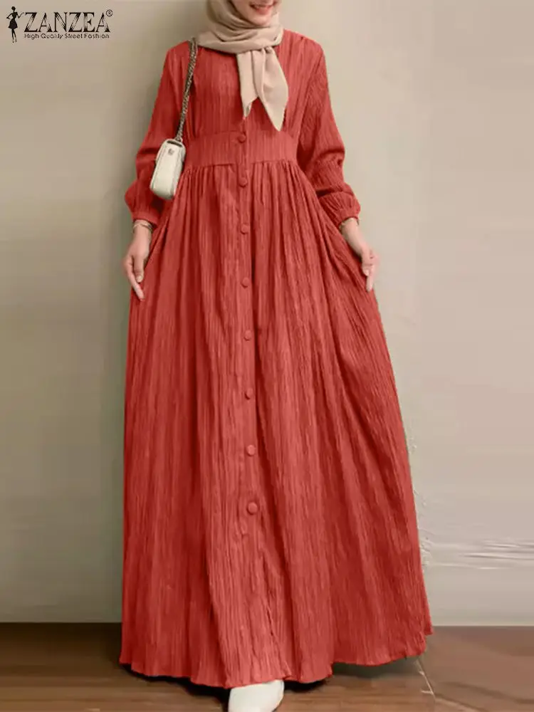 ZANZEA-Vestido largo musulmán de manga larga para mujer, ropa islámica de Dubái, Abaya, Otoño, 2023