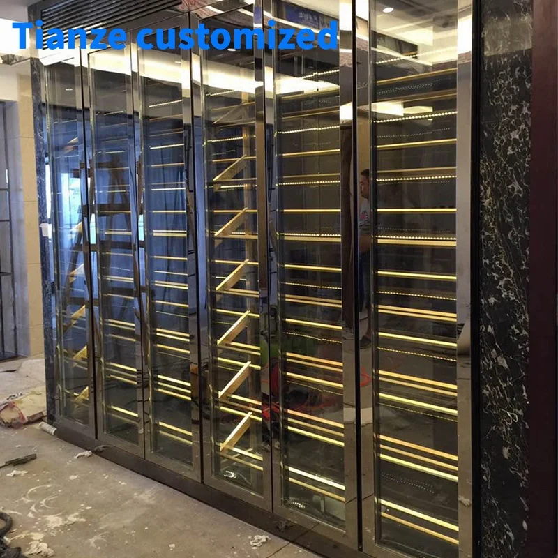 [Customized]luxury stainless steel cabinets rack constant temperature cooler customized wine storage cellar cabinets access