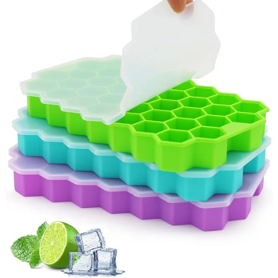

Ice Cube Trays for Fre 3 Pack Ice Cube Tray with Lid Silicone Ice Cube Mold with Lid-37 Grid Easy-Release Reusable 111 PCS Smal
