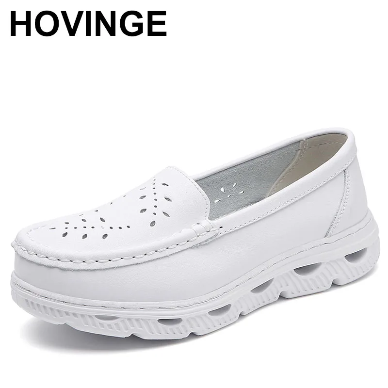 

Genuine Leather Women Thick Soled Casual Nurse Flat Nurse Shoes with Increased Height Wear Resistance Comfort and Professional