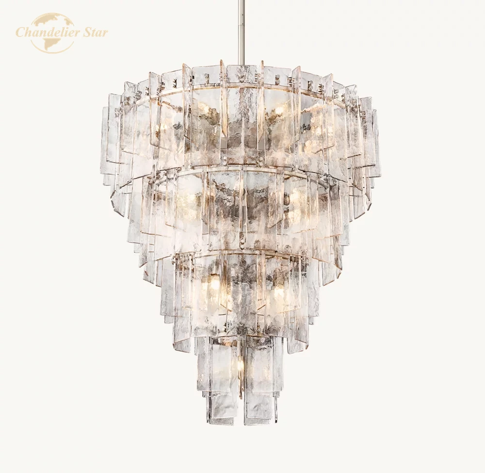 Modern LED Chandeliers Lattice Clear Glass Tiered Round Chandelier Living Room Staircase Pendant Lights Decoration