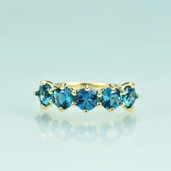 Gem's Beauty 14K Yellow Gold For Women Rings 925 Sterling Silver Lab Paraiba Tourmaline Rings Engagement Proposal Wedding Band