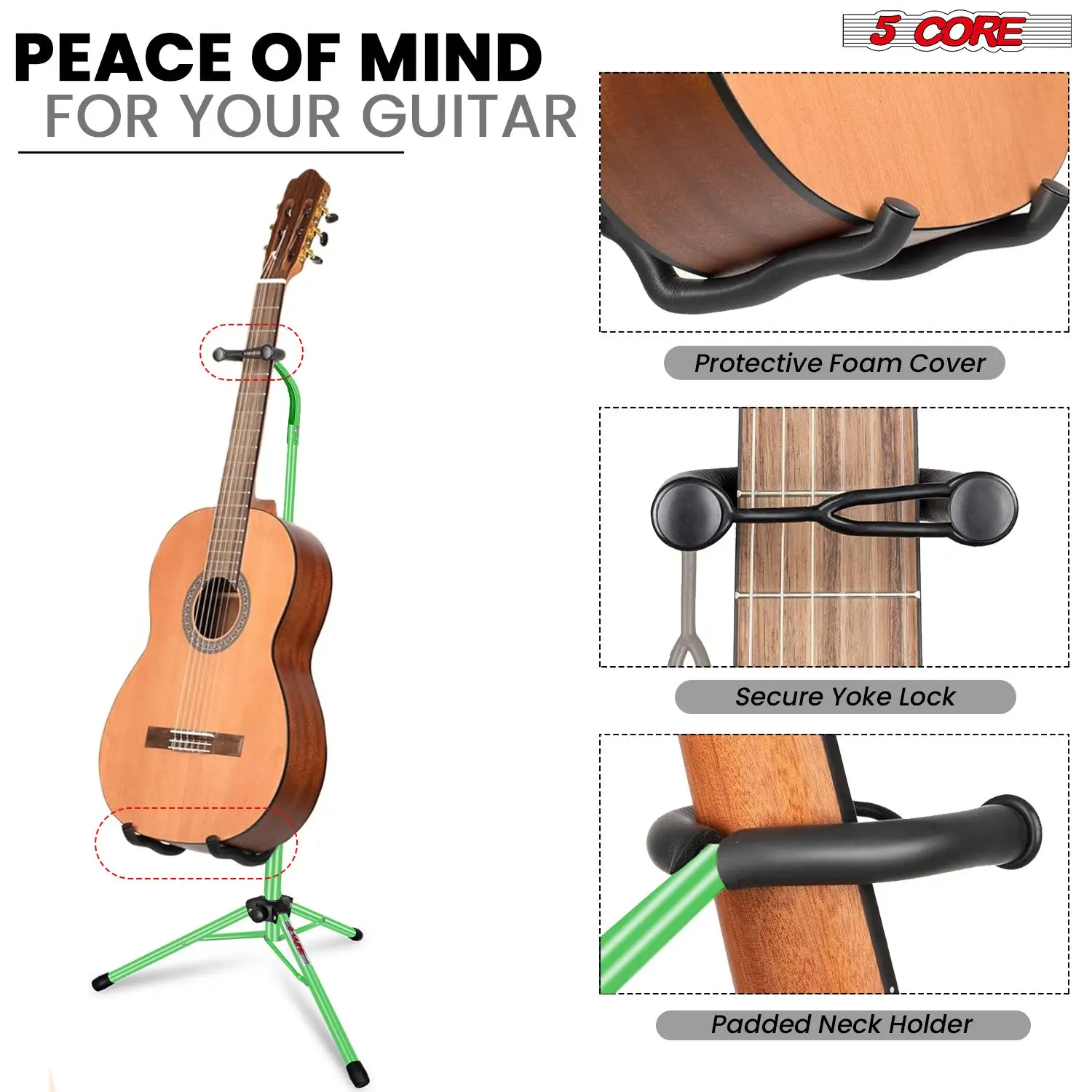 Suporte de guitarra para piso ajustável e resistente com suporte de pescoço para baixo clássico elétrico acústico - GSH HD GR