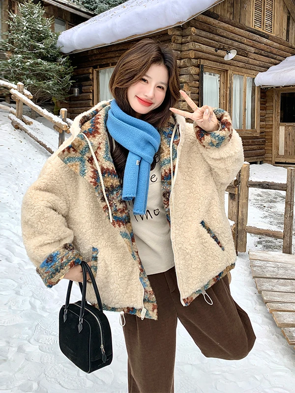 Retro Anti-Aging Double-Sided Wear Warm Lamb Fur Jaet Women ort Sle Autumn Winter New Thiened Fluffy Lamb Velvet Coat