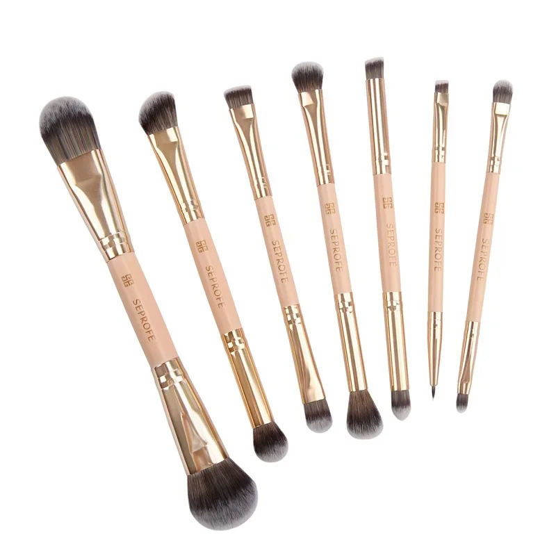 7 قطعة/الوحدة فرشاة للمكياج أنبوب مزدوج الرأس كحل ظلال العيون فرش الأساس مع حقيبة سستة