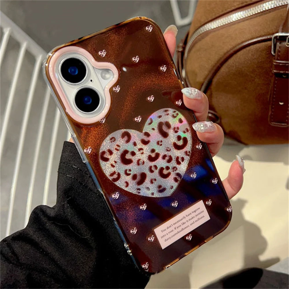 Y2K Laser Love Heart Silicone Soft Phone Case For iPhone 16 15 14 13 Pro Max 16 15 Pro Lovely Shockproof Back Cover Capa Girl