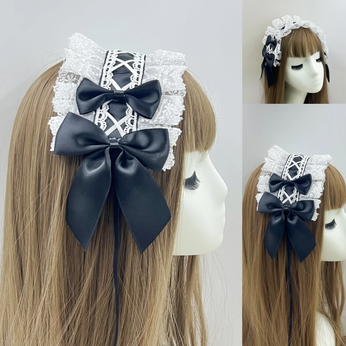 

1Pcs Cute Womne Gothic Lolita Headdress Maid Lace Handmade Versatile Hair Accessories Cosplay Party Headbands Sweet Hairpin