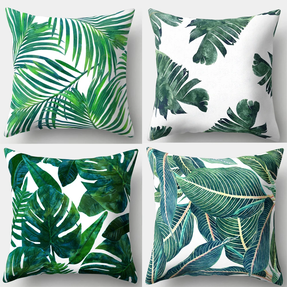 

1 Pcs Pillow Case Christmas Decorations For Home Tropical Rain Forest Green Leaves Cactus Cushion Covers