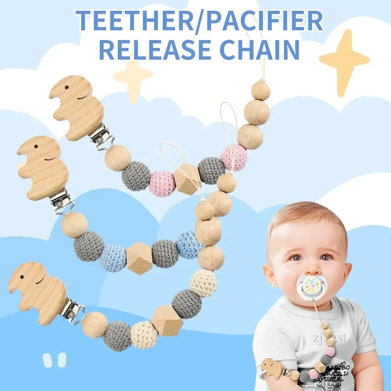 Teether Baby Anti-Eating Hand Pacifier Clip Pacifier Chain Toy Children Molar Beech Animal Elephant Anti-Drop Chain