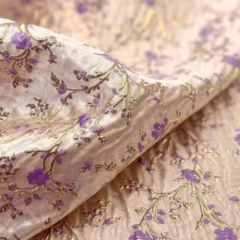 Gold Purple Plum Blossom Jacquard Fabric Stiff Structured Material for Skirt Evening Dress Luxury Textile Custom Clothing