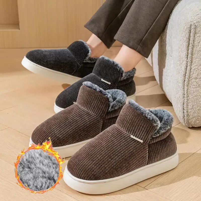 1-2Pairs Senior Non Slip Cotton Slippers Thick Warm Fleece Lining House Shoes for Men Women Elderly Indoor Home