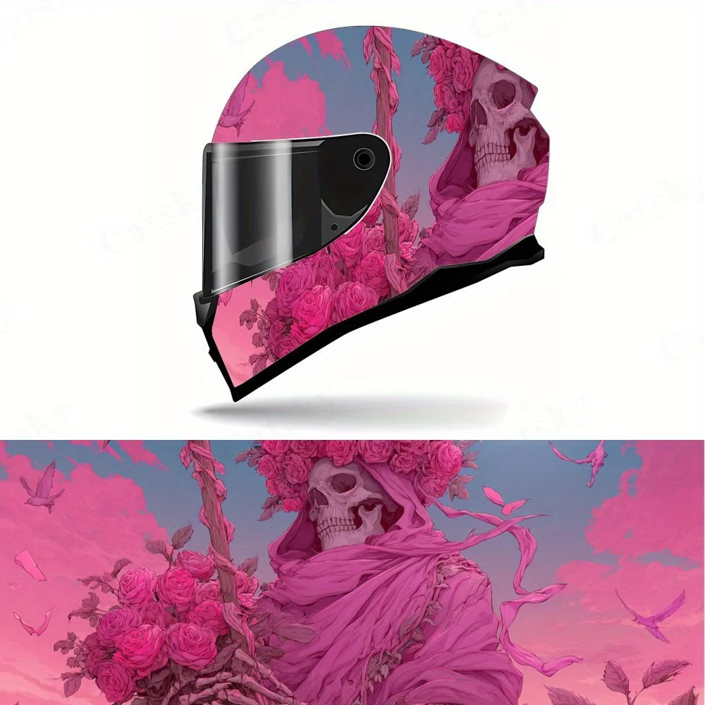 

Dark Night Pink Skull Motorcycle Helmet Protective Sticker, Motorcycle Helmet Exterior Decorative Accessory, Waterproof & Self-a