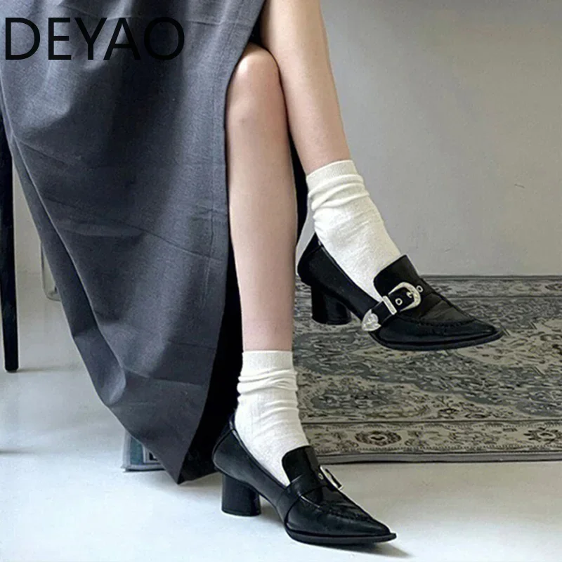 2024 Spring New Women Pumps Shoes Fashion Shallow Ladies Shallow Slip On Single Shoes Female Elegant Thick Heel Footwear